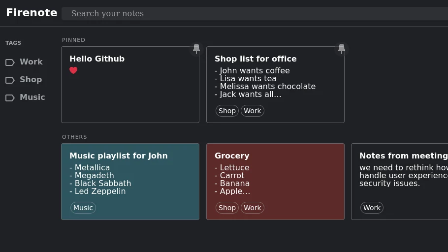 Firenote,Note taking app screenshot