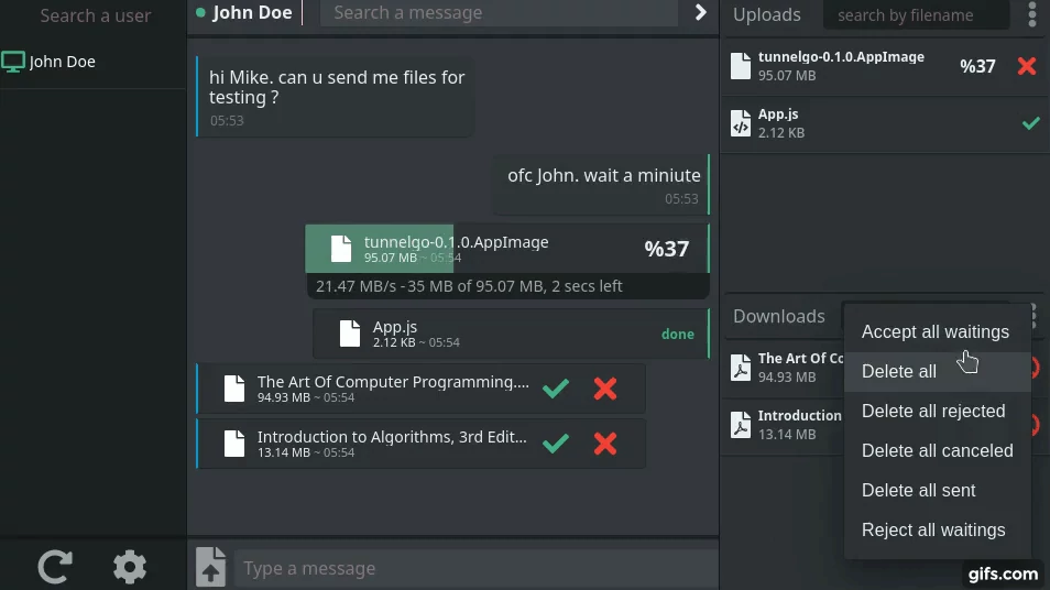 wsftp-gui,instant messaging and file share app screenshot